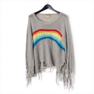 Wildfox White Label Oversized Rainbow Distressed Sweater Size XS "Lennon"